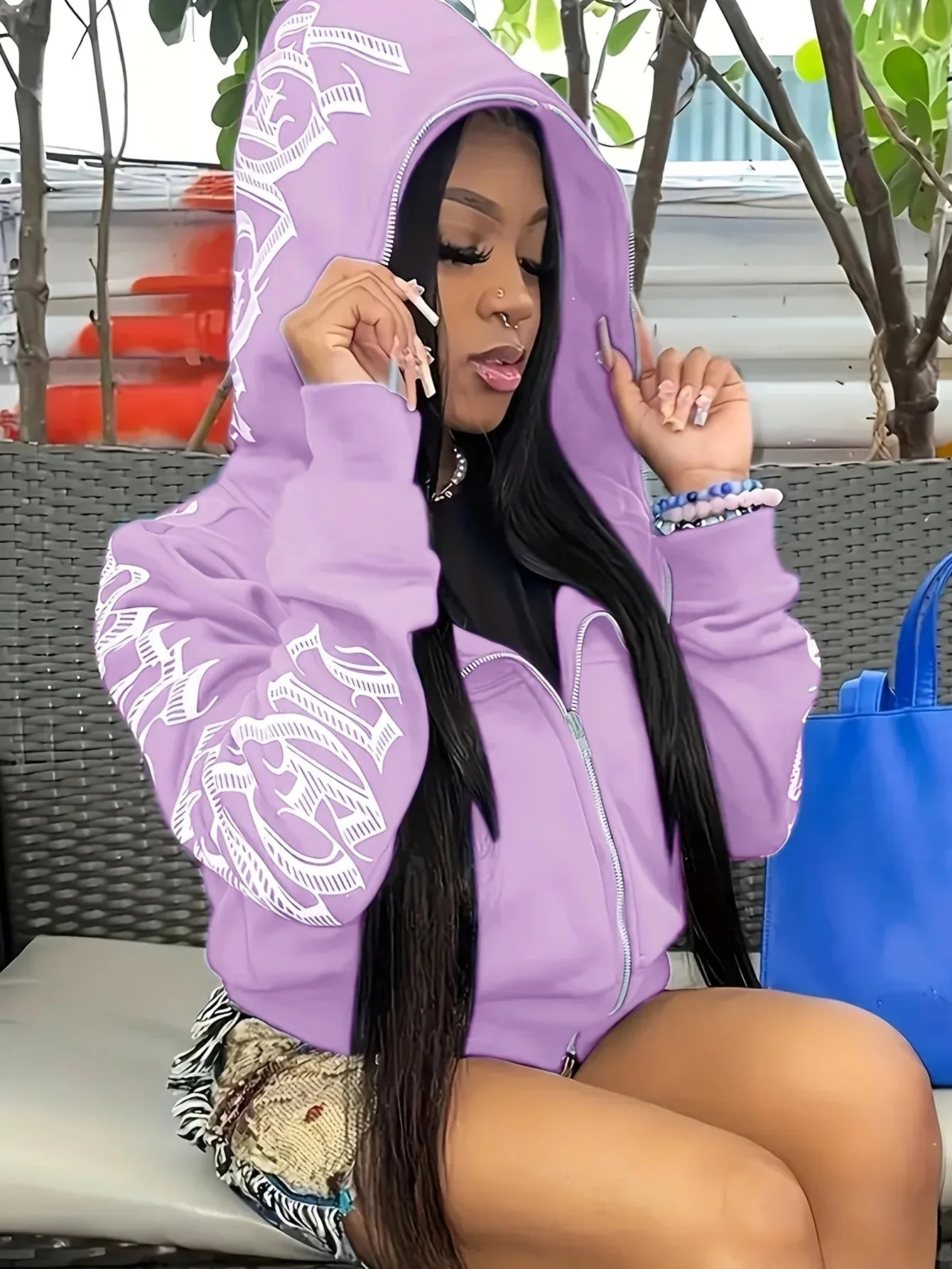 Women’s Letter Print Zip Hoodie