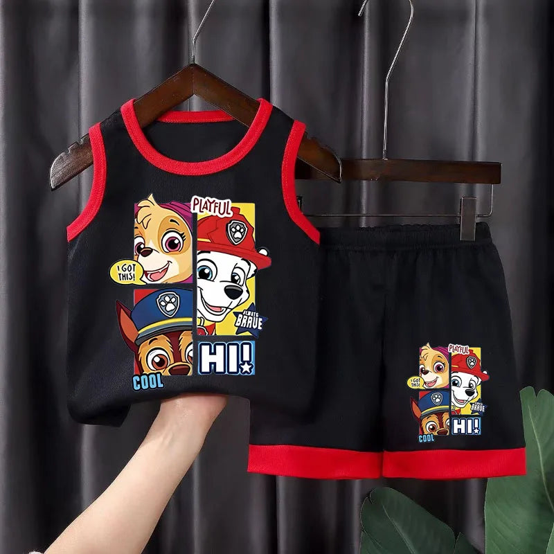 PAW Patrol Cartoon Printed Children Quick Drying Mesh Sport Clothes Sets Boys Basketball Clothes Suit Girls Breathable Vest Set