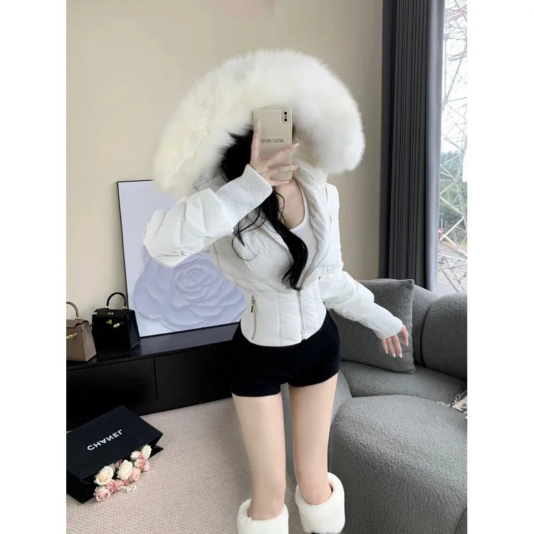 Japanese Heavy Hooded Down Cotton Jackets Autumn Winter Short Coat Women 2025 New White Casual All-match Women's Tops