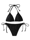 2Pc/Set 2024 Fashion Sexy Swimsuit Women Bikinis Set Triangle Swimwear String Beachwear Thong One Piece Suits Brazilian Biquini