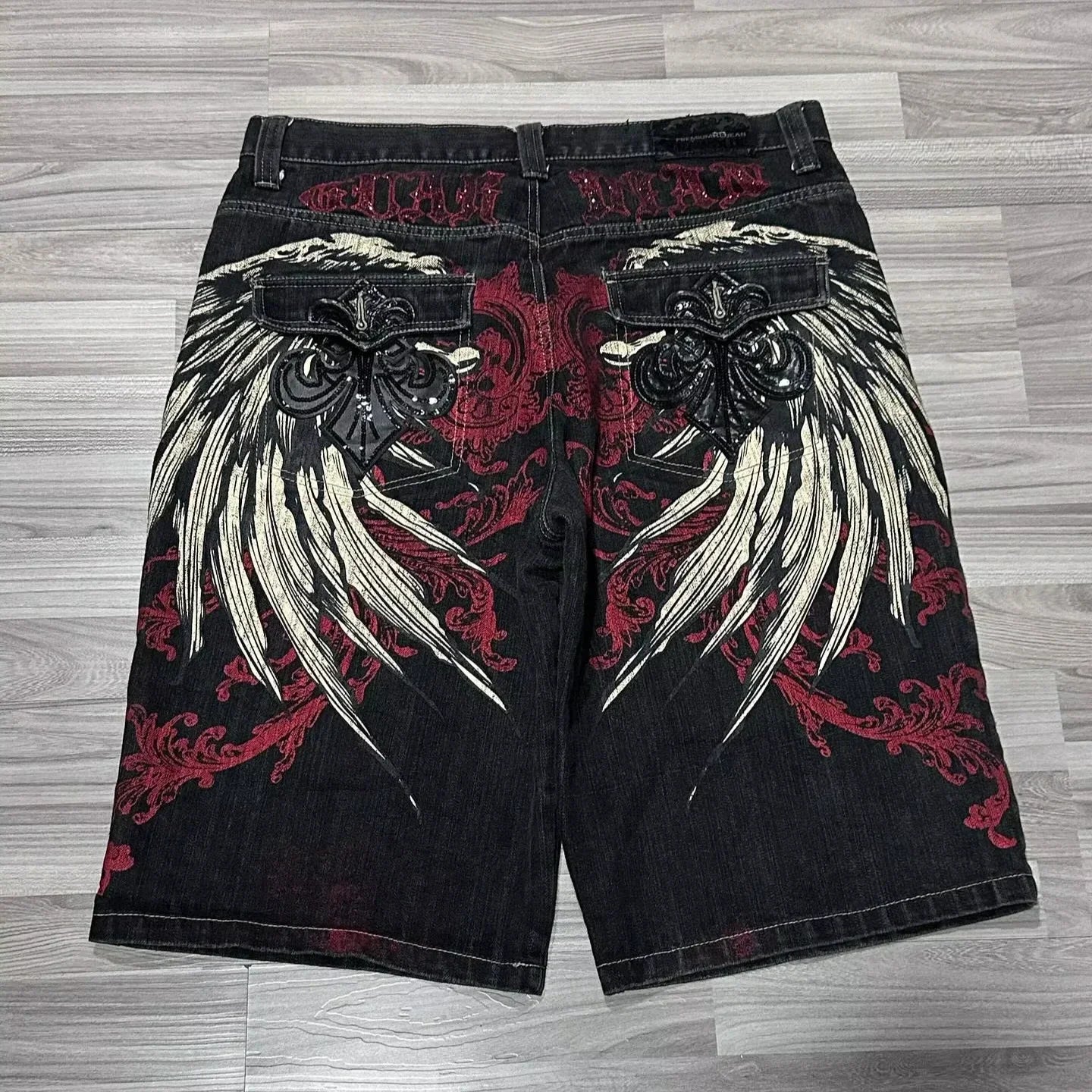 American Retro Gothic Women Denim Shorts Pattern Embroidery Loose Unisex Shorts Y2K Printing Korean Casual Fashion Couple Shorts