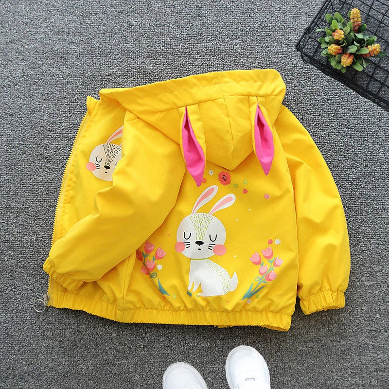 New Rabbit Girls Jacket Spring Autumn Hooded Zipper Baby Windbreaker Coat Birthday Gifts Children's Clothing 1 2 3 4 5 6 Years