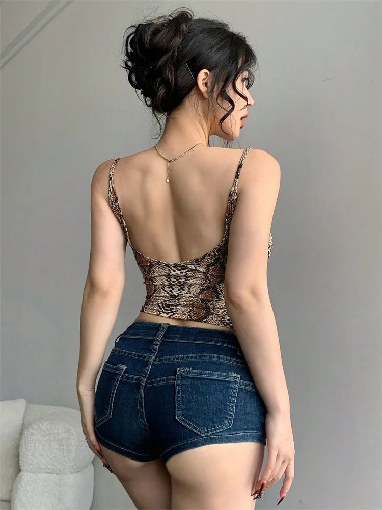 Women Backless Cami Crop Top Summer Solid Color Casual Sleeveless Top Streetwear Y2K Clothes