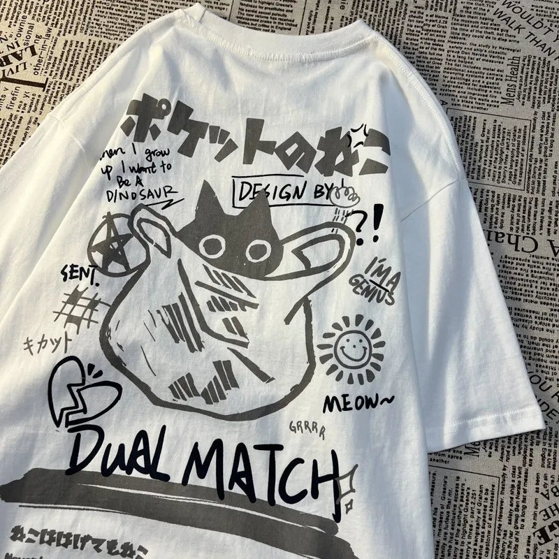 Japanese Retro Cat Cartoon T-Shirt
