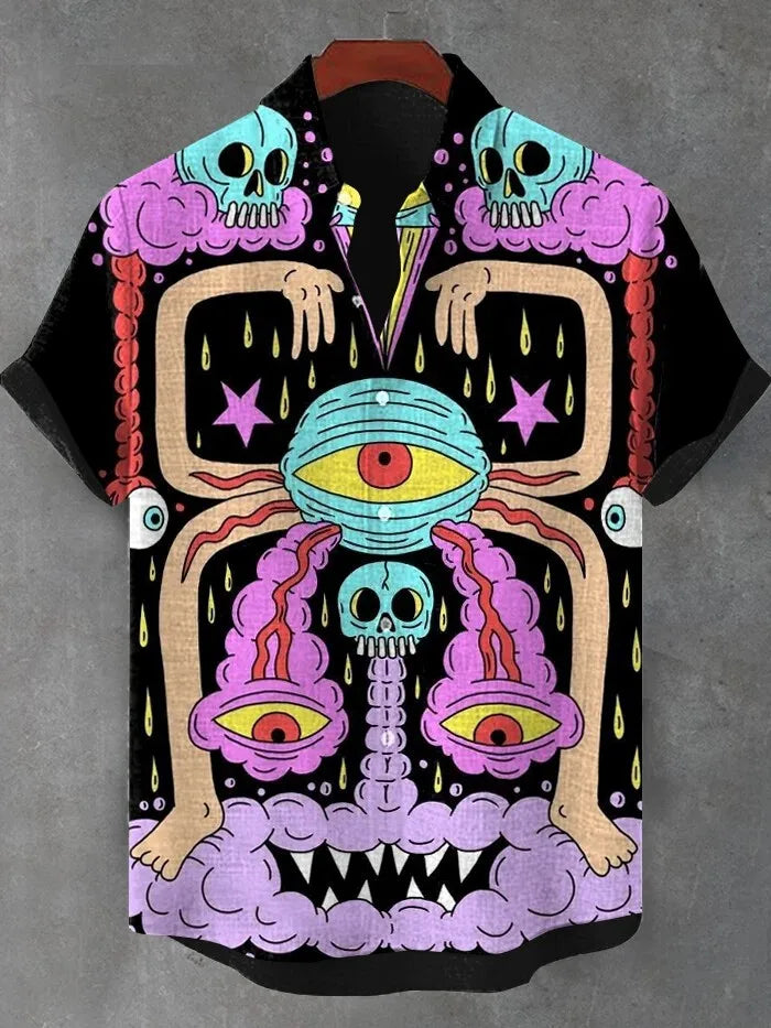 Men's Cat Graphics Shirts Short Sleeved Button Down Lapel Shirt For Summer Oversized Tops Vacation Casual Hawaiian Shirts