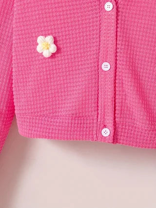 Pre-teen Girls' Casual Floral-Print Cardigan Sweater – Ideal for Autumn, Vacations, Summer and Travel