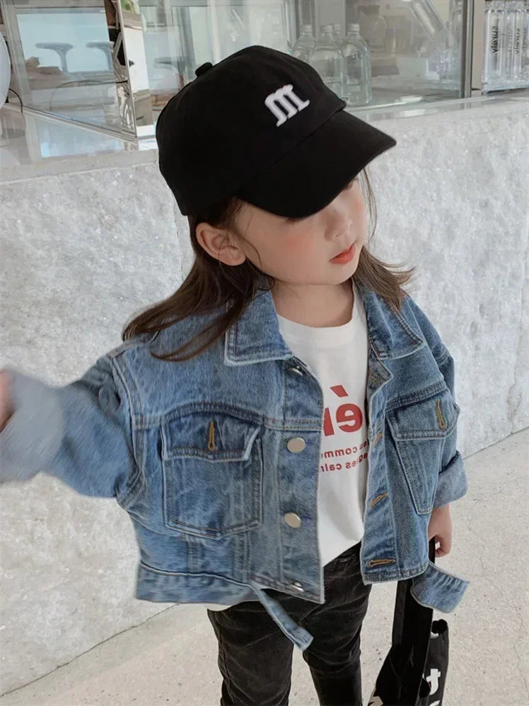 Girls Spring and Autumn New Denim Jacket Korean Loose Fashion Baby Jacket Short Children Neutral Cool All-match Coat