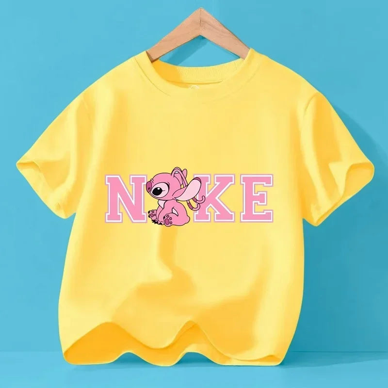 Disney Y2K Stitch the Trucksuit Kawaii Anime Cartoon Baby Girl Boy Fashion T-Shirt Children's Brand Tops