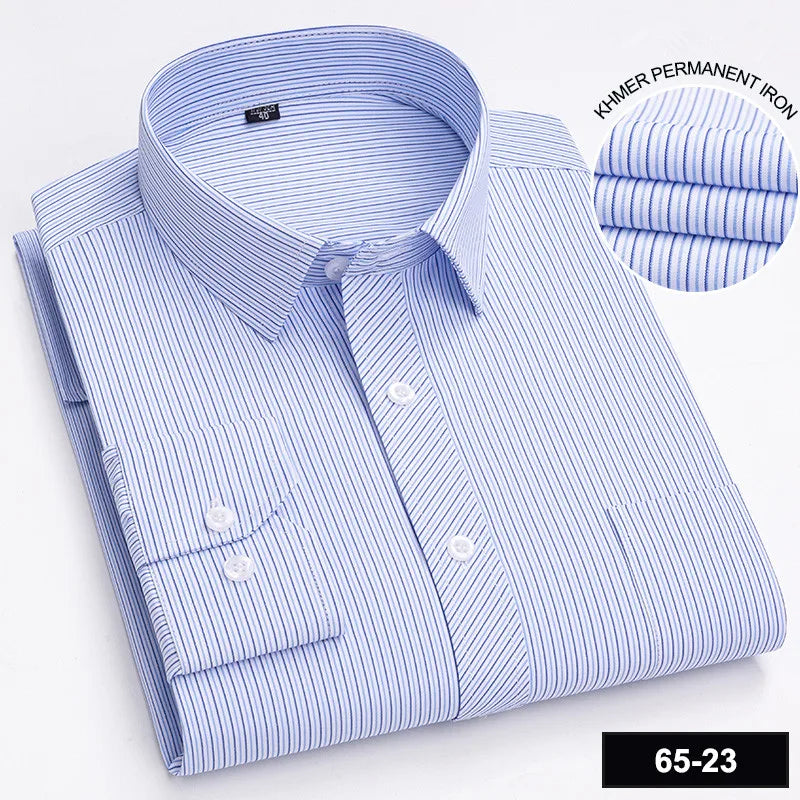 Men's Long Sleeve Shirt High-quality Fashion Casual Print Plaid Stripe Single Pocket Fit Business Formal Office Four Season Top