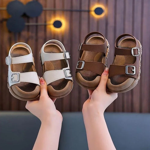 2025 Summer New Children Sandals Fashion College Style Boys Girls Soft Bottom Sandals Simple Solid Color Kids Anti Kick Sandals