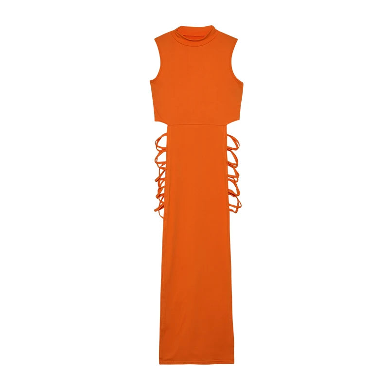 Criss Cross Cut Out Dress, Sexy, Mock Neck Sleeveless Dress