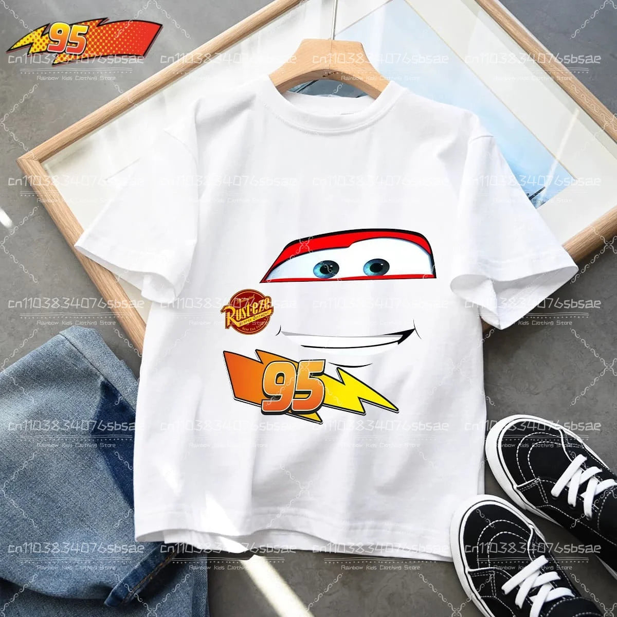 2025 Disney Summer Kids T-shirt Short Sleeve Top Cartoon Cars Pixar Lightning McQueen Printed Boys Clothes Baby Tops 4-10 Years
