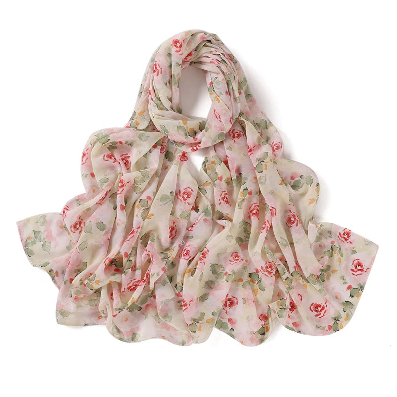 175*70cm Chiffon Hijab New Floral Butterfly Print Long Scarf Wrapped Scarf Muslim Women's Hijabs Shawl