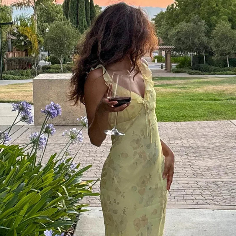 Cryptographic Summer Floral Print Plunge Maxi Dress
