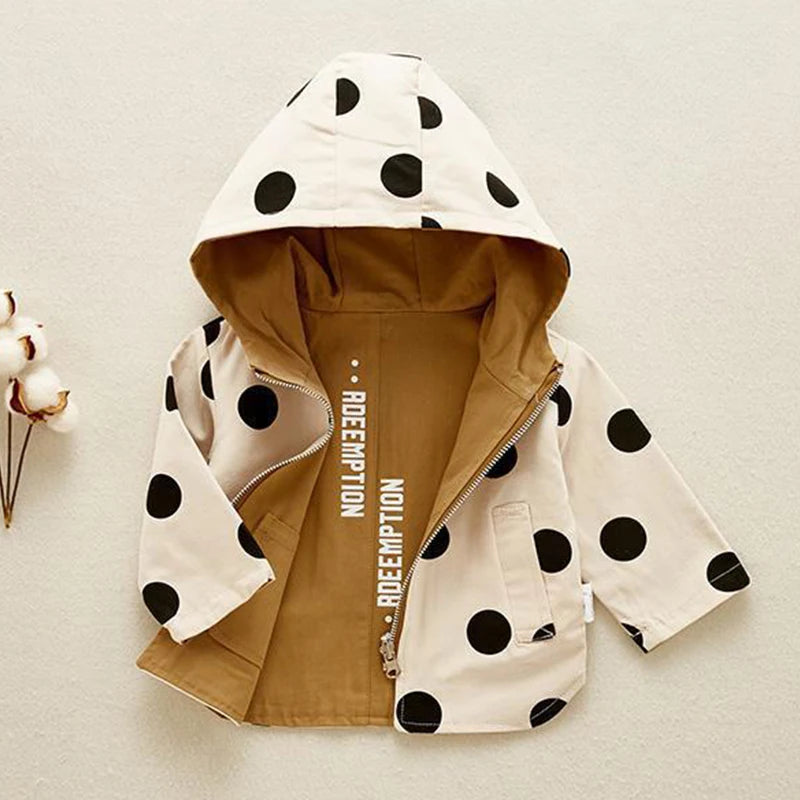 Toddler Girls Jacket For Spring Fashion 1 3 5 Yrs Girls Outdoor Windbreakers Polka Dot Print Double-sided Outerwear Jackets