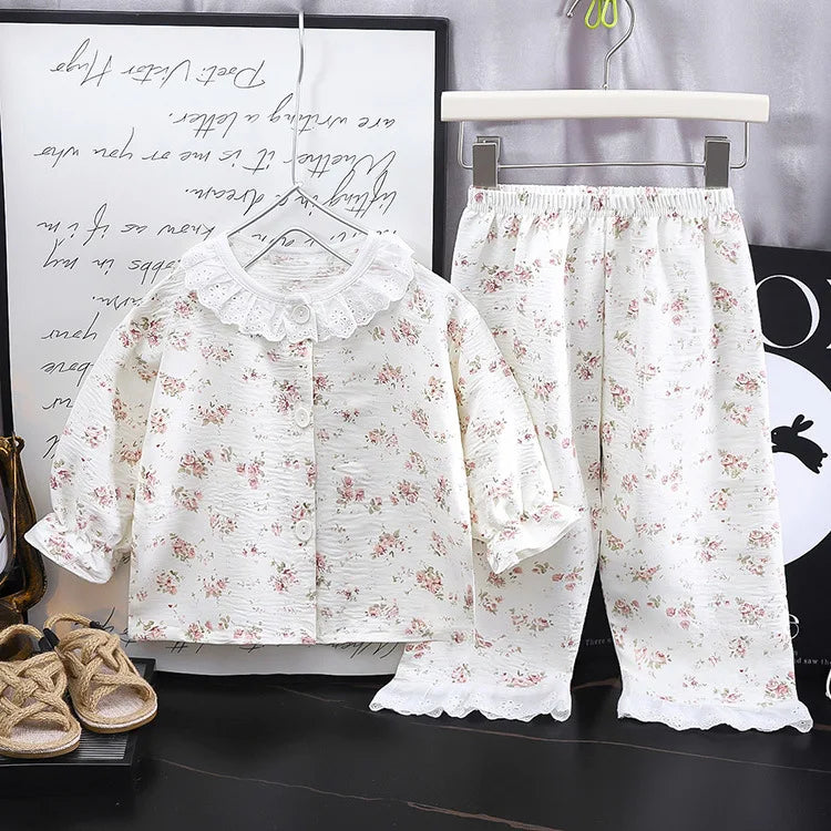 Kid Cute Floral New Sleepwear 2pcs Toddler Children Homewear Pajamas Thin Spring Summer Boys Girl Air Conditioning Clothing
