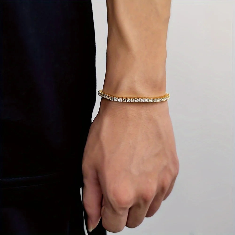 New Pure Copper Tennis Chain Bracelet - Zirconia Hip Hop Jewelry for Men & Women (Anti-Tarnish, Christmas/Halloween Gift)