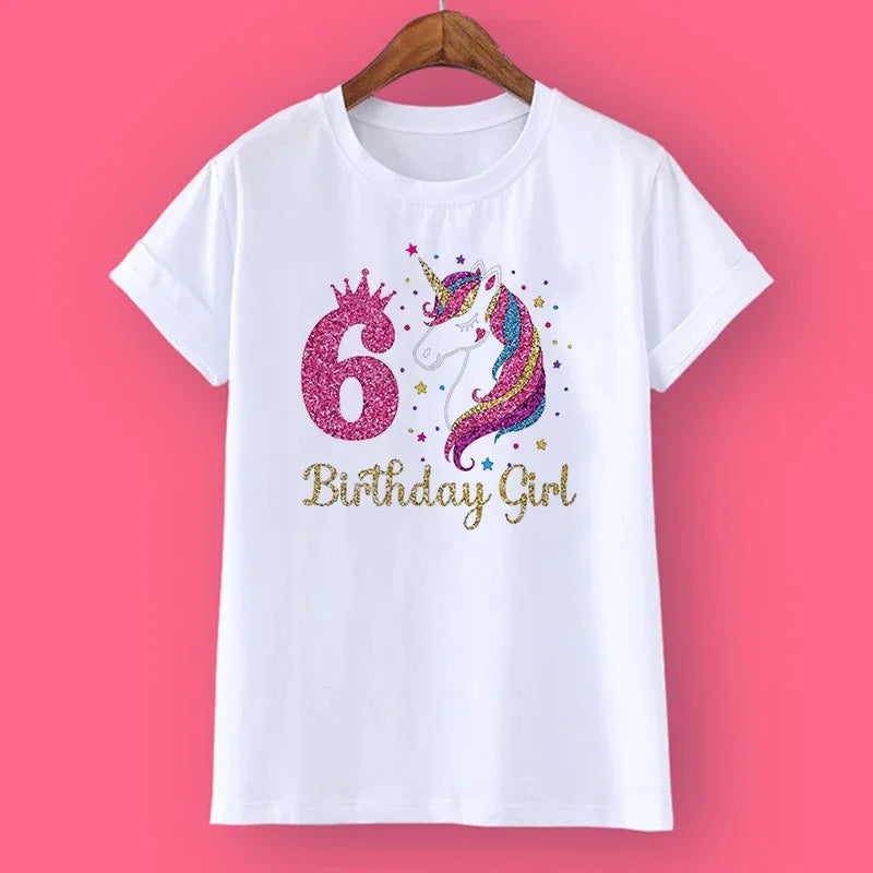 Unicorn Birthday Shirt 1-12 Birthday T-Shirt  Wild Tee Girls Party T Shirt Unicorn Theme Clothes Kids Gifts  Fashion Tops Tshirt