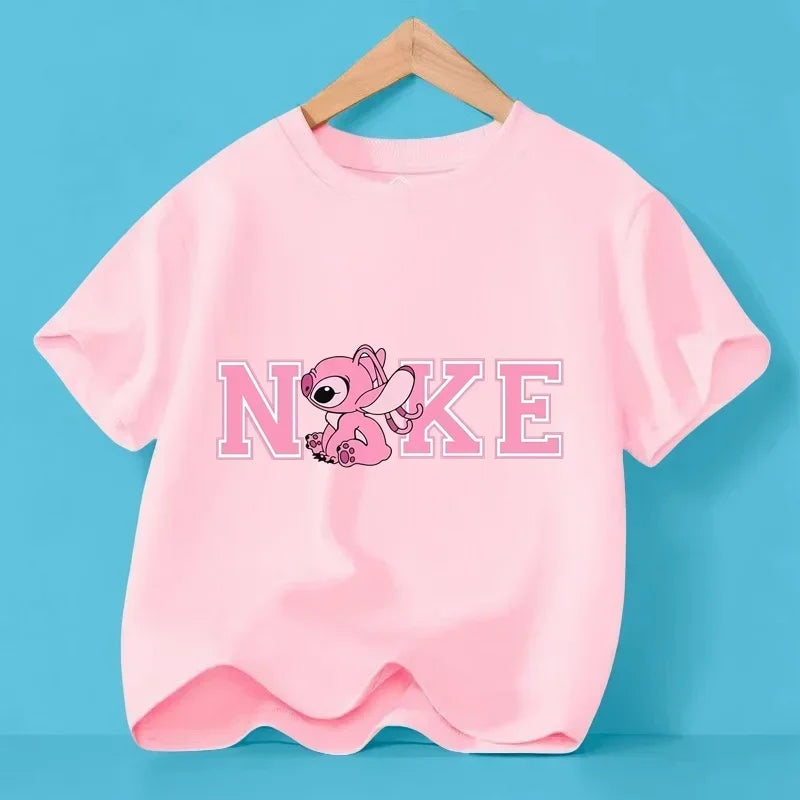 Disney Y2K Stitch the Trucksuit Kawaii Anime Cartoon Baby Girl Boy Fashion T-Shirt Children's Brand Tops