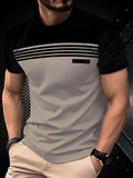 Fashionable men's summer new striped print comfortable breathable round neck T-shirt outdoor casual top