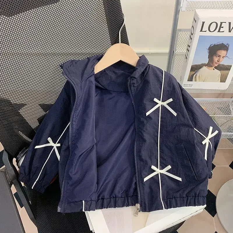 Girls Jacket Clothing 2025 Spring Autumn Children Bow Solid Color Zipper Coat Baby Toddler Fashion Casual Windbreaker Outerwear