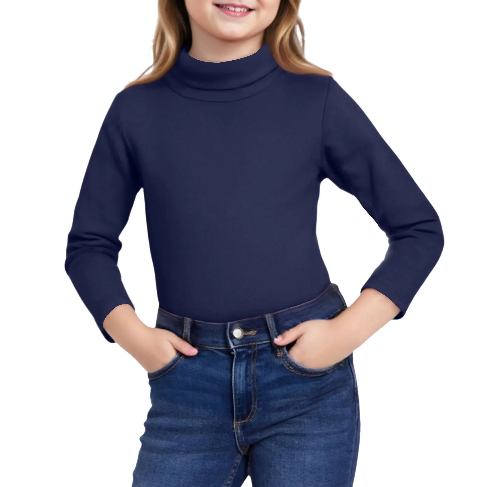 Girls Cute Tops High Neck Solid Long Sleeve Round Neck Pullover Party Birthday School Sweaters Fall/Winter Turtleneck Sweater