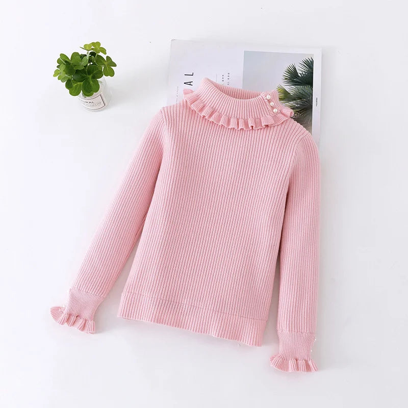 Girls Thickened Sweater Children's Winter Knitted Jumper Kids Fashion Solid Sweaters Teenager Autumn Thickened Clothes 3-12Y