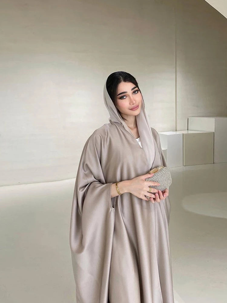 Middle Eastern Muslim Robe Fashion Soft Light Satin Bat Sleeves Long sleeved Coat Women's Arabic Robe