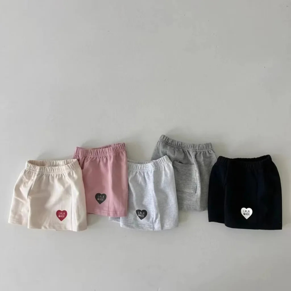 K2423 New summer boys and girls baby thin cotton elastic waist love letters casual minimalist shorts