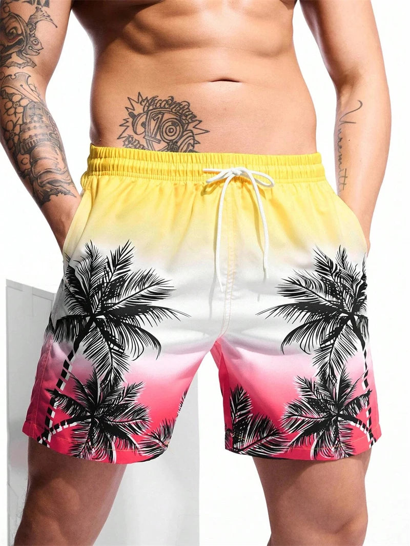 Vintage Plant 3D Printed Board Shorts Mens Palm Graphic Short Pants Summer Hawaiian Breathable Swim Trunks Kids Loose Ice Shorts