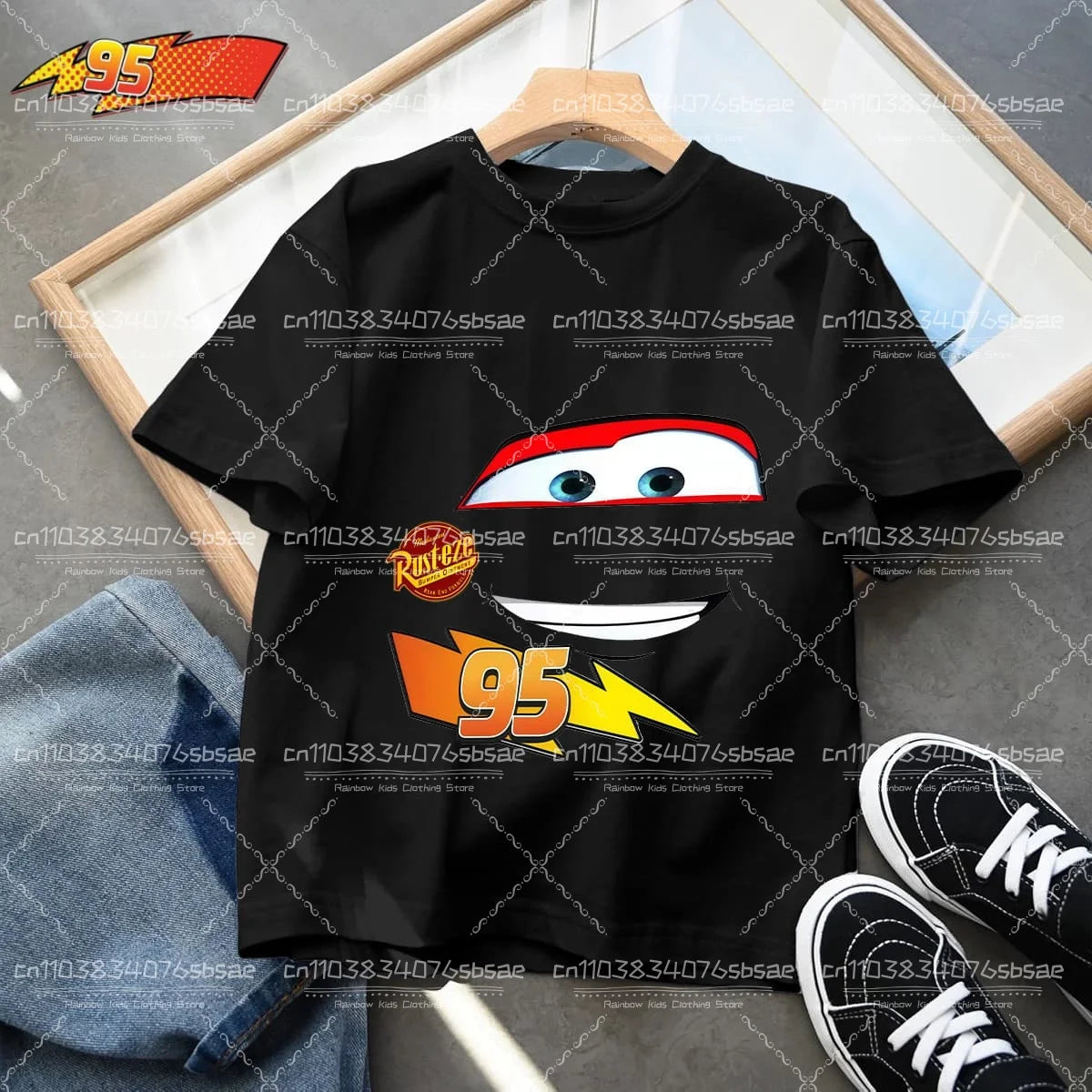 2025 Disney Summer Kids T-shirt Short Sleeve Top Cartoon Cars Pixar Lightning McQueen Printed Boys Clothes Baby Tops 4-10 Years
