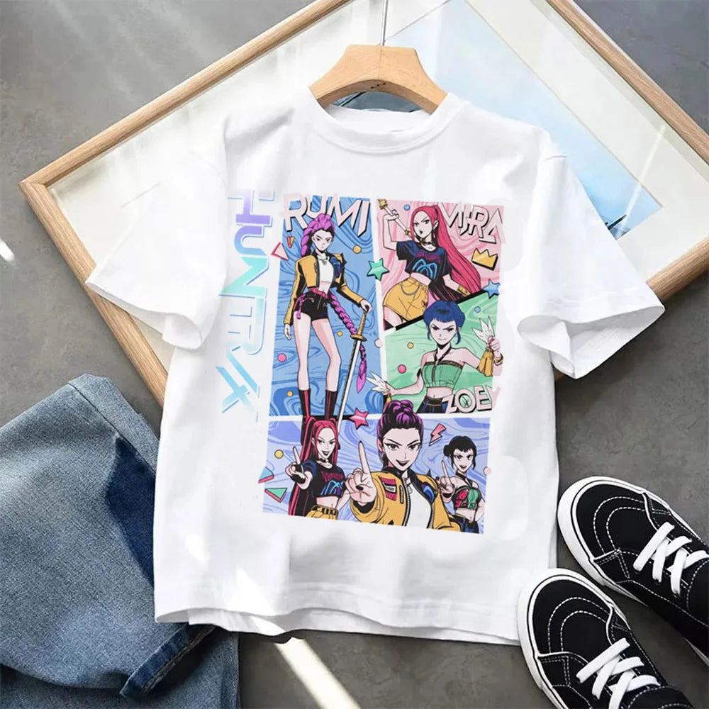 Summer Kpop Demon Hunters Children's Clothing Short Sleeve T-shirt Kpop Demon Hunters Tiger Harajuku Tshirt for Boys Girls Gift