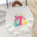 Different Princess Snow White Belle Number  Kids T shirt 1 2 3 4 5 6 7 8 9 Years Birthday Long Sleeve Baby Girls Clothes T-Shirt