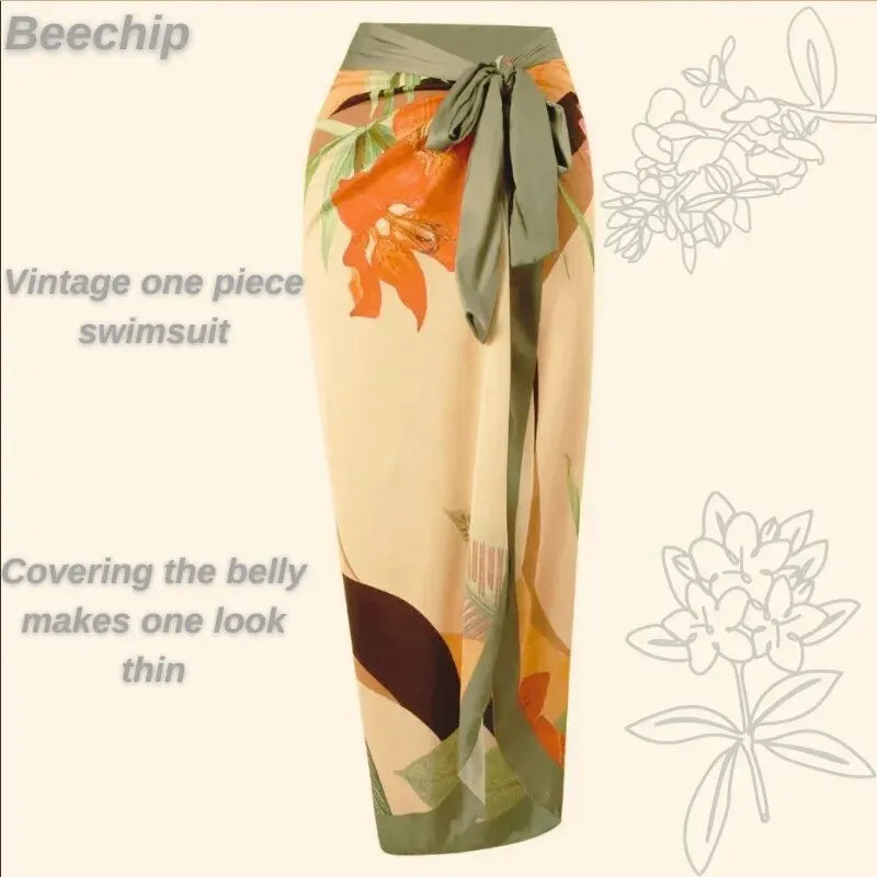 South-east Asian One-piece Conservative Belly Slim Beach Skirt Hot Spring Bathing Suit French Retro Bikini