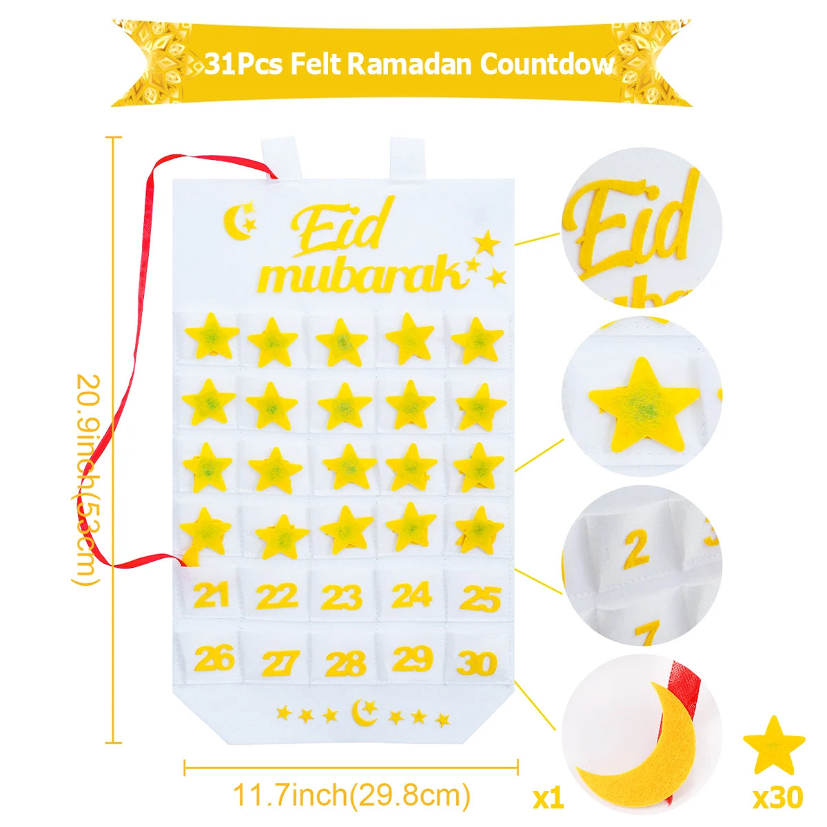 2026 Ramadan Countdown Calendar Eid Mubarak Felt Countdown Ramadan Calendar Muslim Party Decoration Craft Eid Al-Adha Ornament