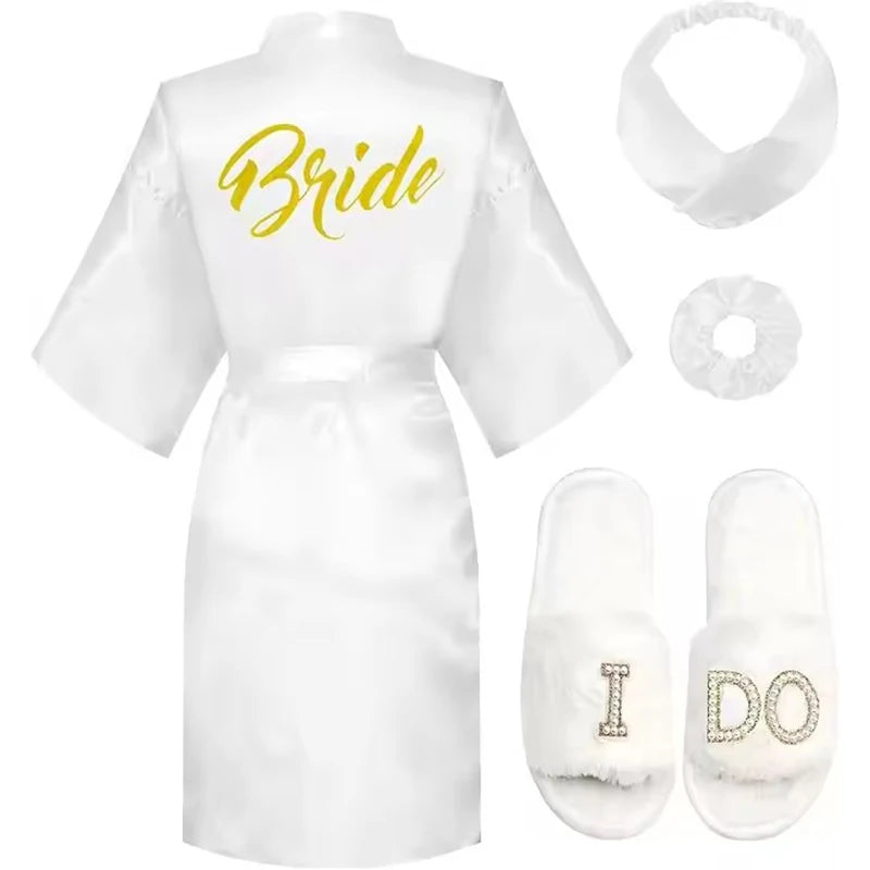 RB91 2017 Fashion Silk Bride of Mother Robe with Gold Letter Sexy Women Short Satin Wedding Kimono Sleepwear Get Ready Robe