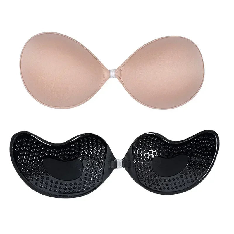 1/2Pcs Sexy Women Invisible Push Up Bra Self-Adhesive Silicone Bust Front Closure Sticky Bra Black Skin Backless Strapless Bra