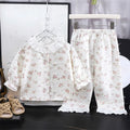 Girls Kids Home Clothes Set New Loose Thin Baby Pajamas Fashion Lace Floral Princess Children Air Conditioner Long Sleeve+Pants