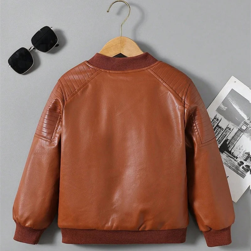 Kids Plus Velvet PU Leather Jacket (2–14Y)