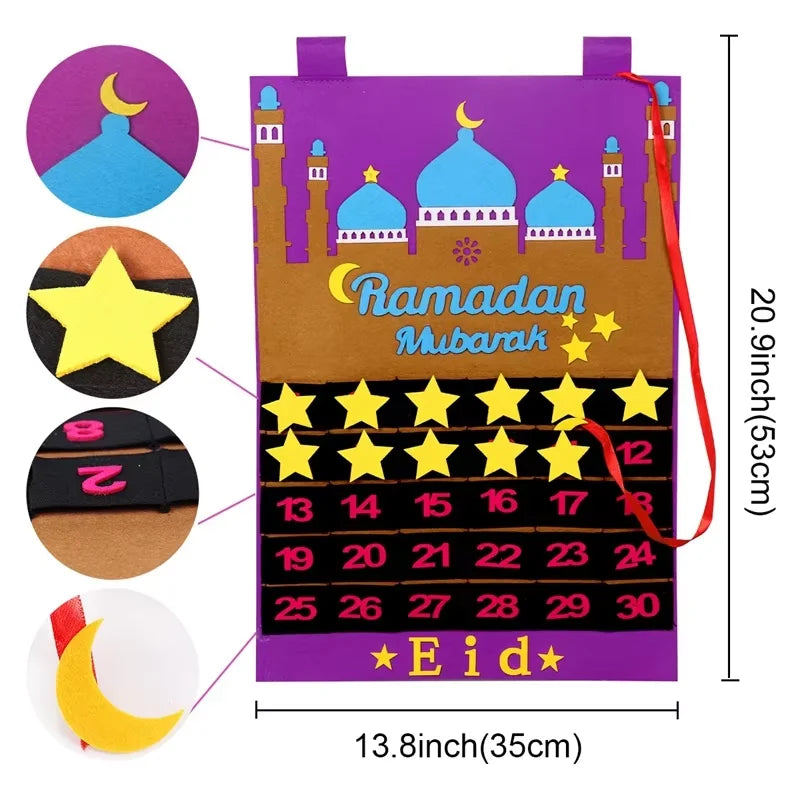 2026 Ramadan Countdown Calendar Eid Mubarak Felt Countdown Ramadan Calendar Muslim Party Decoration Craft Eid Al-Adha Ornament