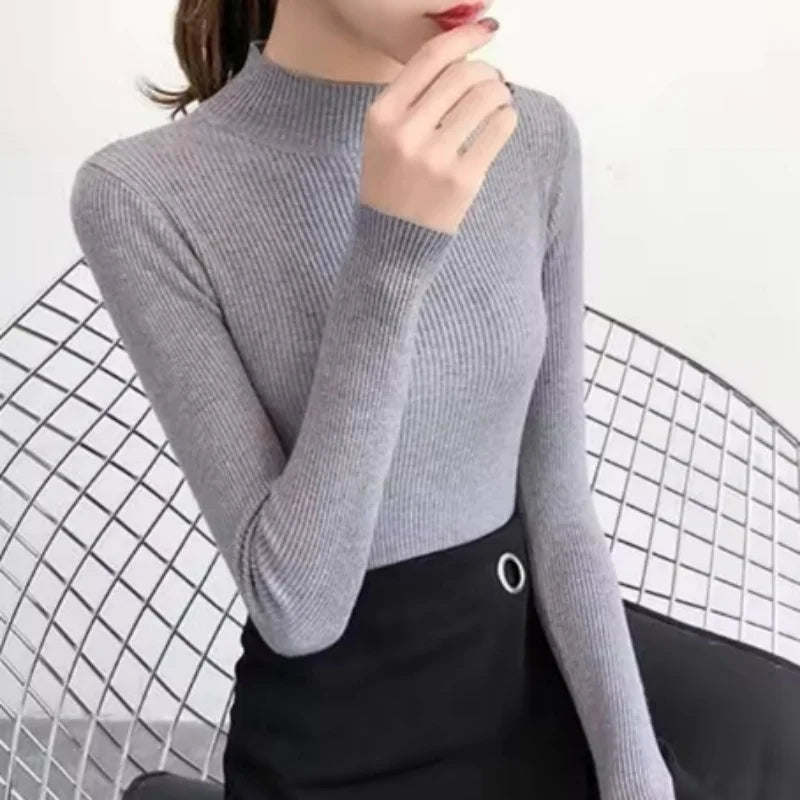 Korean Slim Mock-Neck Knit Sweater
