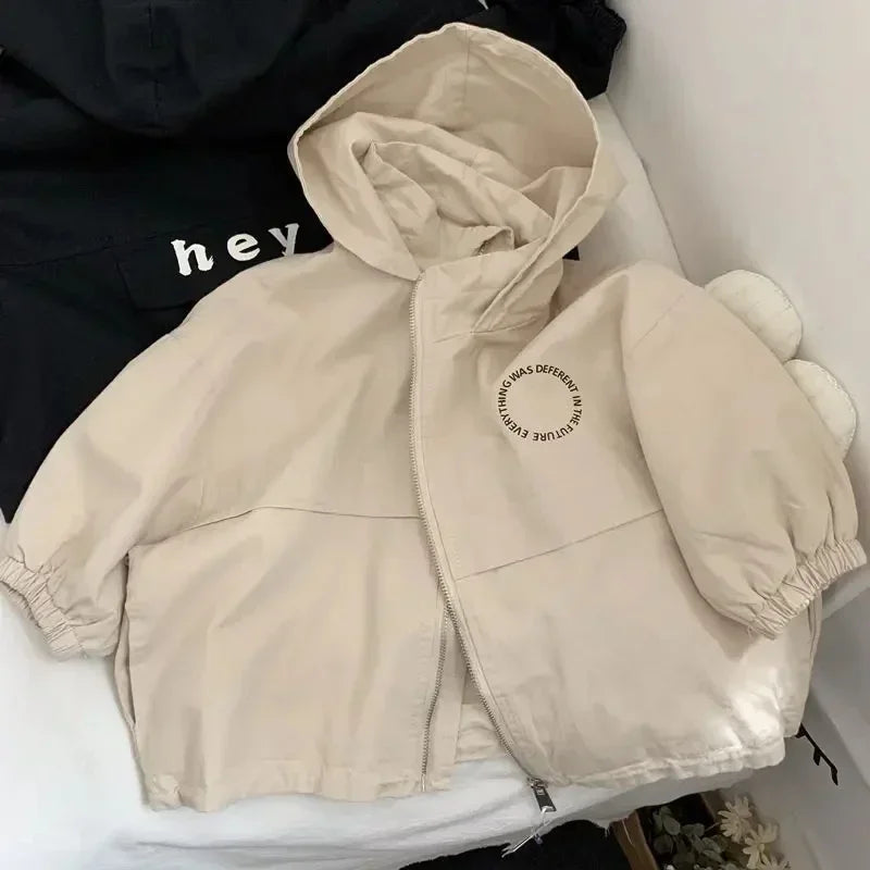 Kids Letter Hooded Windbreaker