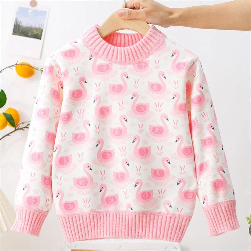 Girls' Sweater Thickened Autumn/Winter New Fashionable Versatile Children's Knitted Sweater Girls' Top Sweet and Cute