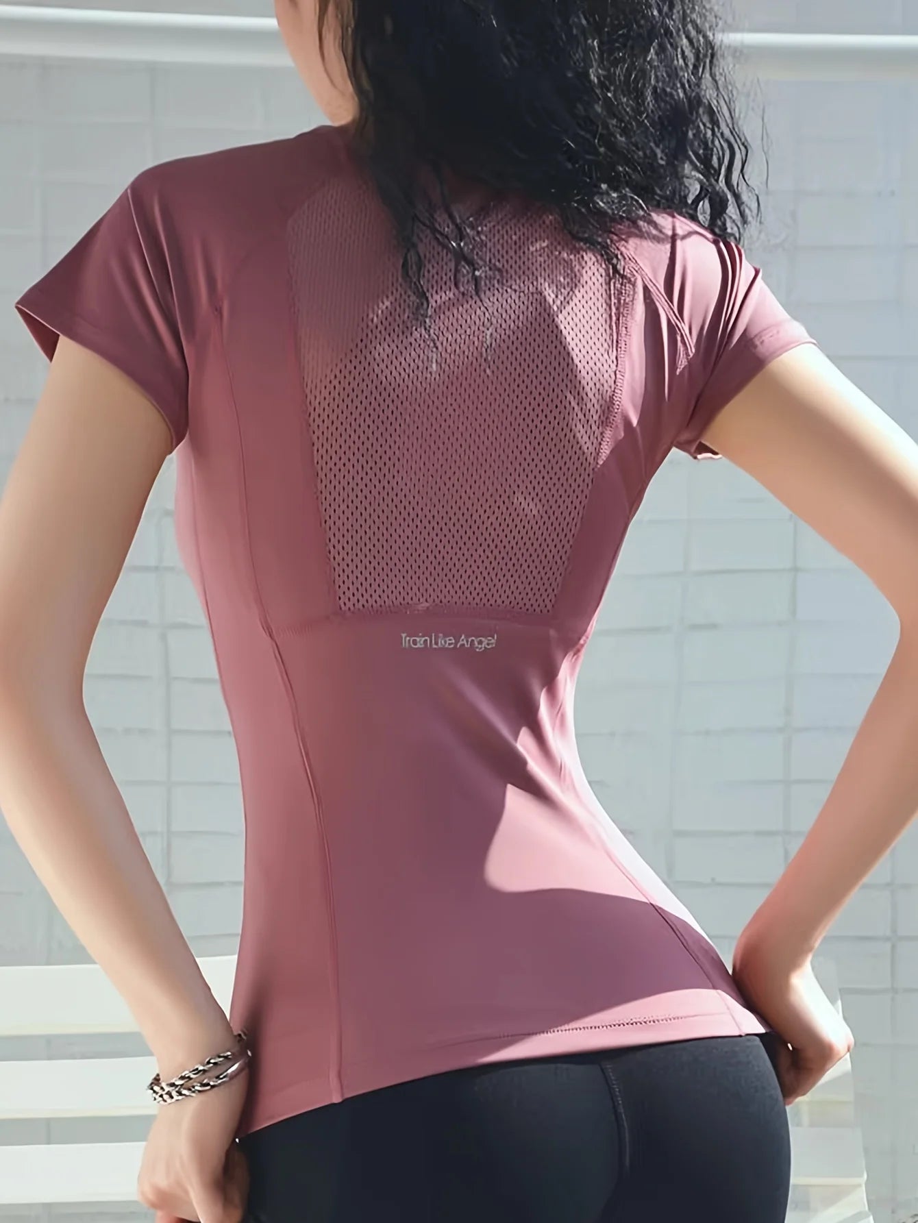 Sports T-shirt women summer breathable sexy beauty back fitness wear
