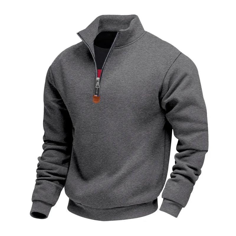 Men's Fleece Long-Sleeved Sweatshirt American Autumn Winter Half-Zip Loose Stand-Up Collar Pullover Comfortable Men's Sweatshirt