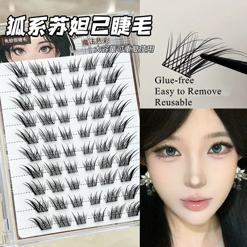 No Need Glue Fox Eye Effect Fluffy False Eyelashes Self-adhesive Reusable Segmented Thick Winged Lash Daily Use