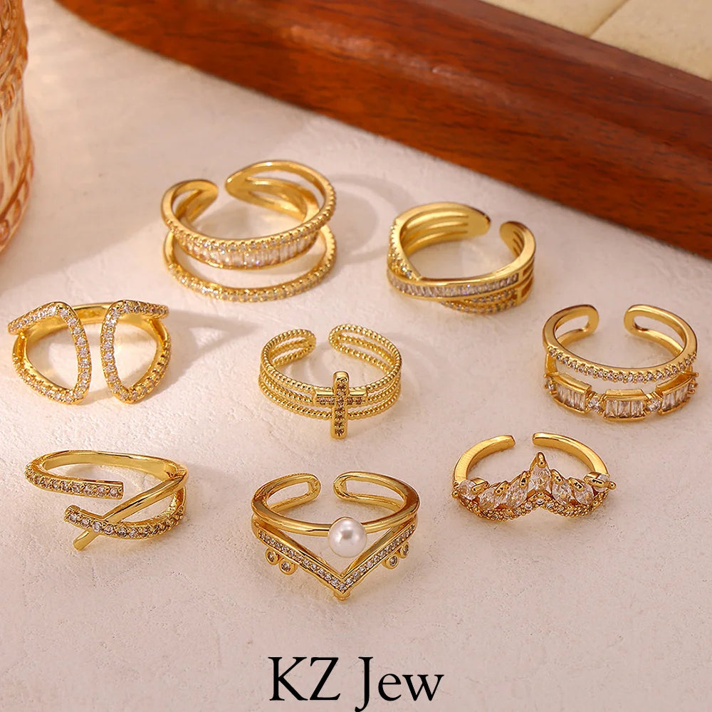 Shiny Rhinestone Ring For Women Party Gold Color Fashion Double Layer Zircon Anillos Geometric Jewelry Accessories 2026 New Gift