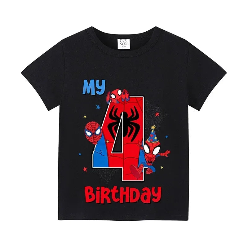 Spiderman Kids Number T-shirt Birthday  Summer Toddler Clothes