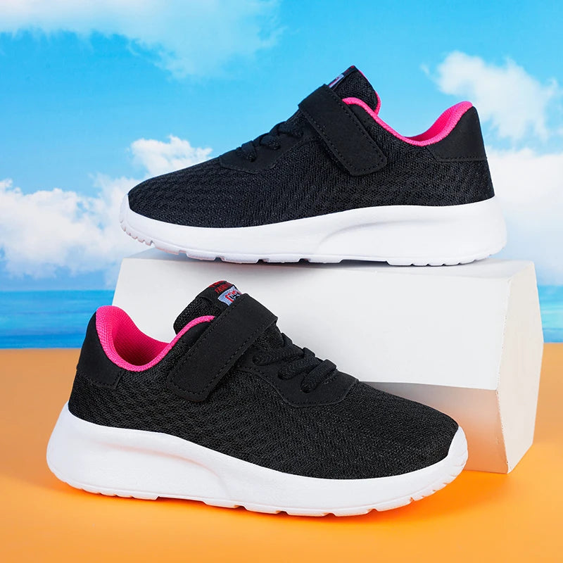 Boys' Breathable Running Shoes Lightweight Girls' Sports Shoes Seasonal Outdoor Children's Black Mesh Breathable Casual Shoes