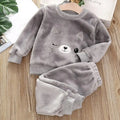 Boys Coral Fleece Pajama Sets Plus Velvet Thick Flannel Homewear Children Winter Warm Sleepwear Suit 2Pcs Girls Pantsuit